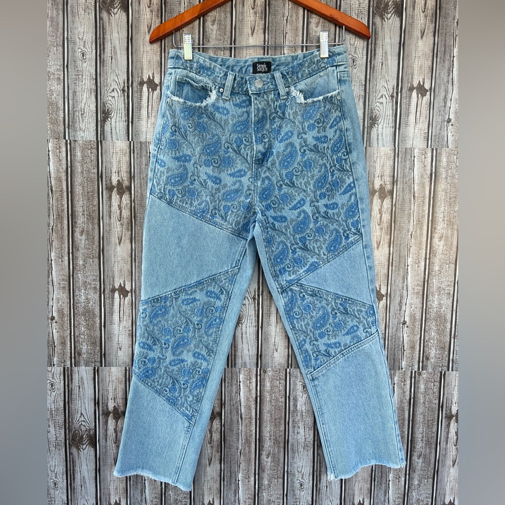 Simple Society Jeans Women 29 Paisley‎ Embroidered High Rise Ankle Whimsy Hippie
